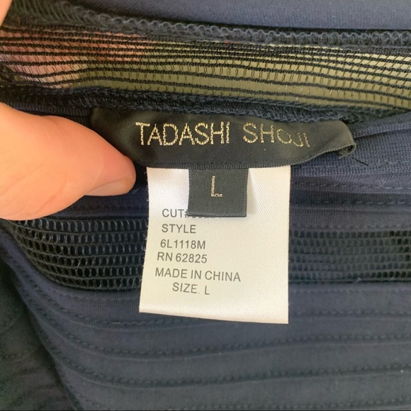 NWT Tadashi Shoji One Shoulder Mesh Illusion Cutout Navy Blue Dress in Large - Picture 14 of 16